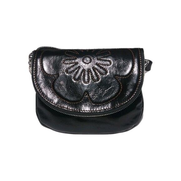 Brighton Patent Leather Crossbody Bag Flap over Purse Sunflower Details - Picture 2 of 7
